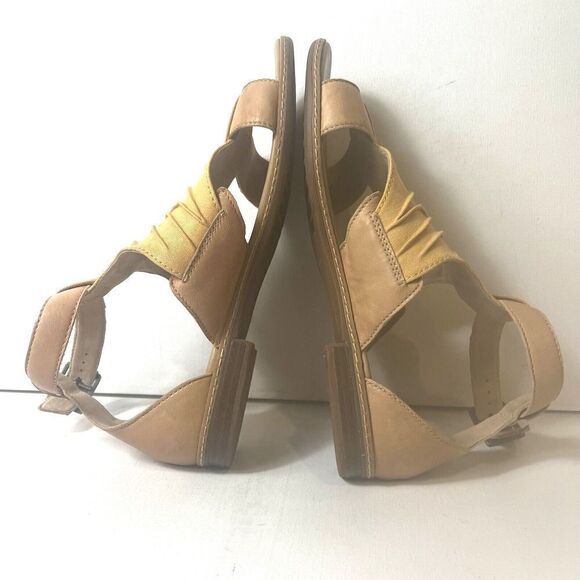Timberland Mustard Tan Leather/Canvas Wrap Sandals Womens 8 Open Toe Ankle Strap - Picture 5 of 11